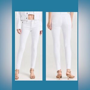 AG Adriano Goldschmied White Mid Rise Frayed Ankle Legging Jean